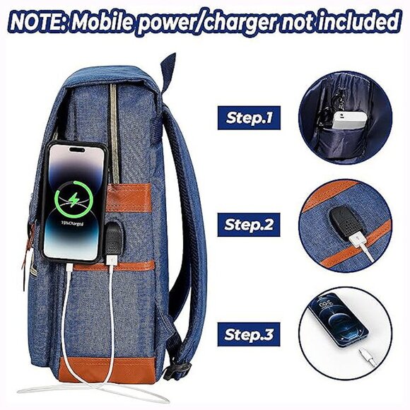 Vintage Laptop Backpack for Women Men,15.6 inch Bookbag Blue - Picture 3 of 6